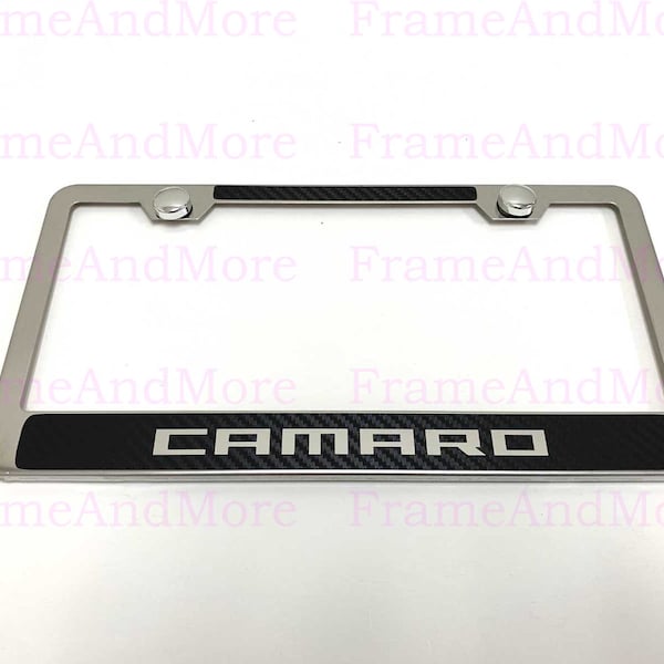 1 pc CAMARO Carbon Fiber Box Style Stainless Steel Chrome Metal License Plate Frame Holder Tag