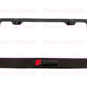 1pc (Black) S Line 3D Emblem Black Powder Coated Stainless Steel License Plate Frame