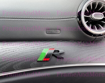 1 x 3D Raised //R R-Sport Black Metal Made Dashboard, Center Console Emblem Badge Interior Exterior Logo forJaguar R Sport
