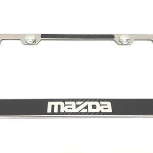 1 pc MAZDA Carbon Fiber Box Style Stainless Steel Chrome Metal License Plate Frame Holder Tag