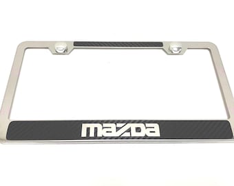 1 pc MAZDA Carbon Fiber Box Style Stainless Steel Chrome Metal License Plate Frame Holder Tag