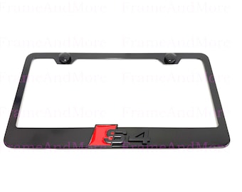 1pc (Black) S4 3D Emblem Black Powder Coated Stainless Steel License Plate Frame S Sport S4 Black Edition