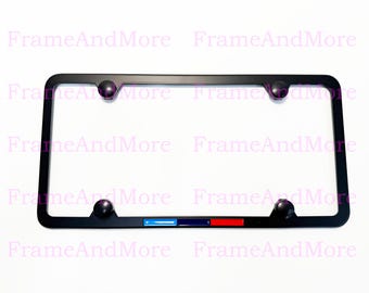 1pc 3D M Tri-Color Stripes Emblem Badge Slim Style Black Stainless Steel Metal License Plate Frame Holder For all 50 States