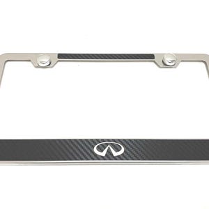 1 pc INFINITI LOGO Carbon Fiber Box Style Stainless Steel Chrome Metal License Plate Frame Holder