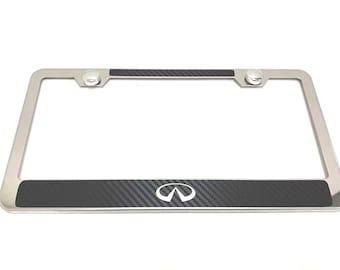1 pc INFINITI LOGO Carbon Fiber Box Style Stainless Steel Chrome Metal License Plate Frame Holder