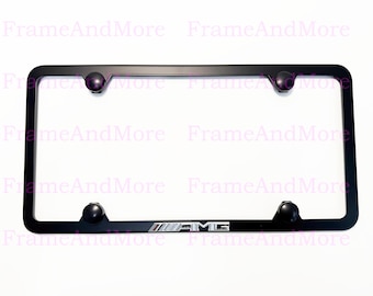 1 pieza 3D ////AMG Emblema Insignia Estilo Delgado Negro Acero Inoxidable Metal Marco de Matrícula Soporte para los 50 Estados