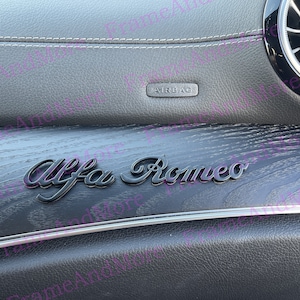 1 x 3D raised Alfa Romeo (Black) Metal Made Dashboard, Center Console Emblem Badge Interior Exterior Logo Giulia Stelvio 4C