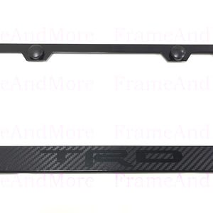 1 x TRD Carbon Fiber Box Style Stainless Black Metal License Plate Frame Holder Black Trim