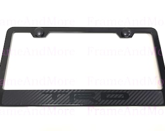 1 x TRD Carbon Fiber Box Style Stainless Black Metal License Plate Frame Holder Black Trim