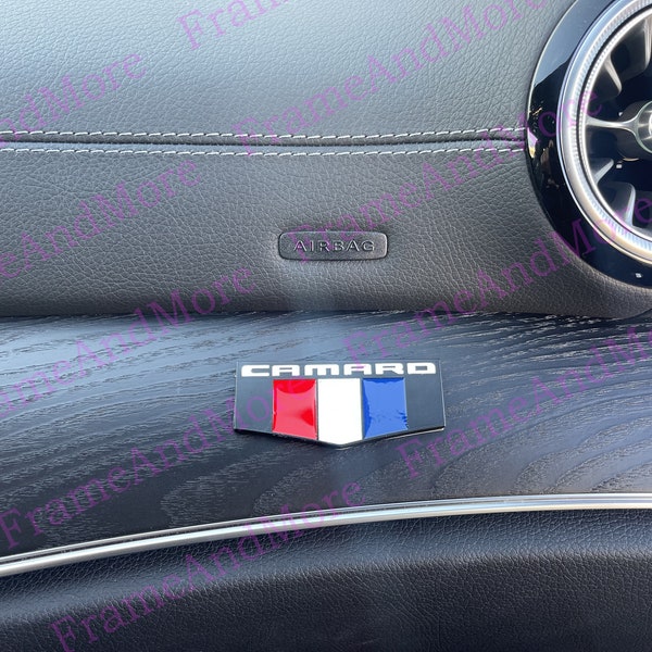 1 x 3D Raised Camaro Logo (Black) Metal Made Dashboard, Center Console Emblem Badge Interior Exterior Logo
