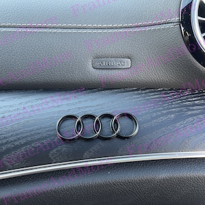1 x 3D Raised 4 Ring Audi Logo (Black) Dashboard, Center Console Emblem Badge Interior Exterior Logo