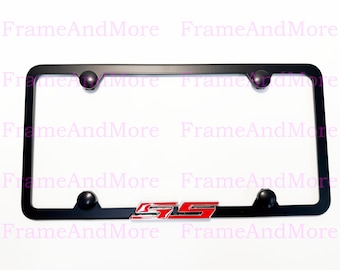 1pc 3D (red) SS Super Sport Emblem Badge Slim Style Black Stainless Steel Metal License Plate Frame Holder For all 50 States