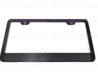 1 x 4 Ring Logo Carbon Fiber Box Style Stainless Black Metal License Plate Frame Holder