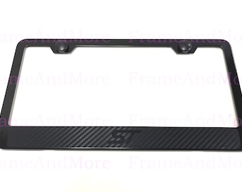 1 x ST Carbon Fiber Box Style Stainless Black Metal License Plate Frame Holder For Explorer Edge Focus Fiesta