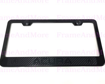 1 x Acura Carbon Fiber Box Style Stainless Black Metal License Plate Frame Holder