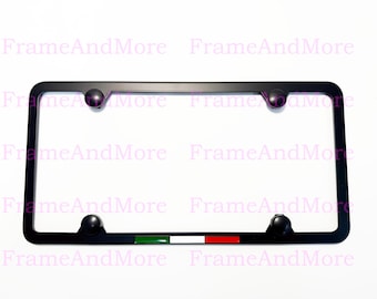 1pc 3D Italy Color Stripes Emblem Badge Slim Style Stainless Steel Black Metal License Plate Frame Holder For all 50 States