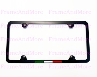 Italian Flag 3D Emblem License Plate Frame – Stainless Steel Chrome – Italy Pride