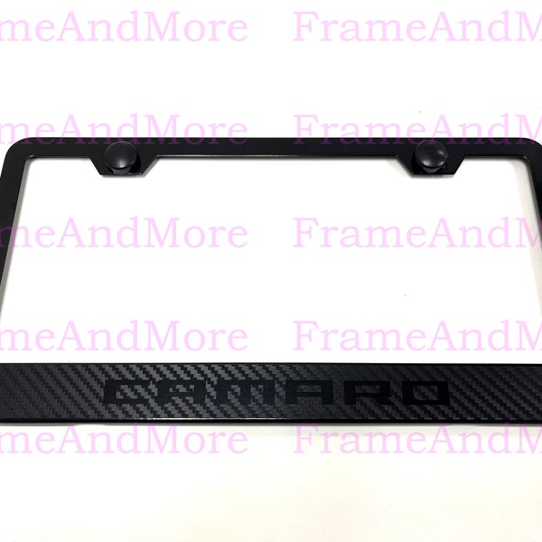 1 x Camaro Carbon Fiber Box Style Stainless Black Metal License Plate Frame Holder Black trim