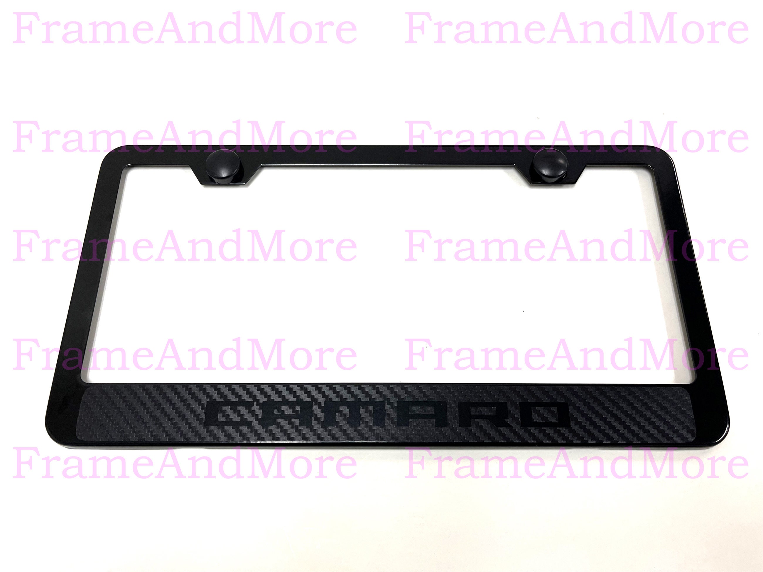 1 x Camaro Carbon Fiber Box Style Stainless Black Metal License Plate Frame Holder Black trim