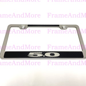 1 pc 5.0 Carbon Fiber Box Style Stainless Steel Chrome Metal License Plate Frame Holder For Mustang GT
