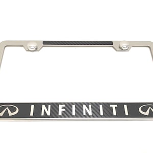 1 pc INFINITI Carbon Fiber Box Style Stainless Steel Chrome Metal License Plate Frame Holder Tag