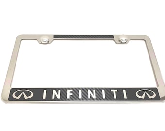 1 pc INFINITI Carbon Fiber Box Style Stainless Steel Chrome Metal License Plate Frame Holder Tag