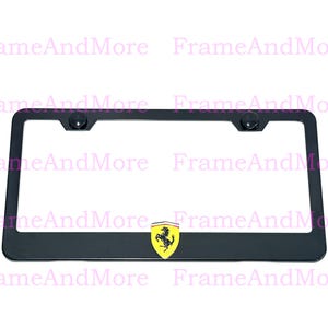 3D Scuderia FerrariShield Emblem Black Powder Coated Stainless Steel License Plate Frame Holder
