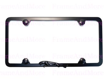 1pc 3D (black) JaguarLeaper Emblem Badge Slim Style Black Stainless Steel Metal License Plate Frame Holder For all 50 States