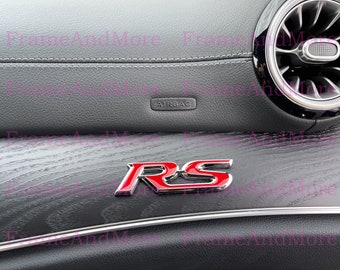1 x 3D Raised RS Rally Sport (Red) Metal Made Dashboard, Center Console Emblem Badge Interior Exterior Logo For Camaro Traverse Blazer