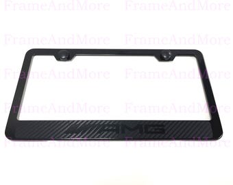 1 x AMG Carbon Fiber Box Style Stainless Black Metal License Plate Frame Holder