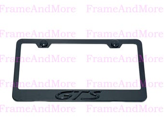 1pc 3D (Black) GTS Emblem Badge Black Powder Coated Stainless Steel License Plate Frame Holder, Black Trim
