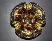 Flower shape vintage amber multicolor heavy large Bohemian Czech Glass ashtray