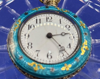 Antique Guilloché Enamel Ladies Fob Watch