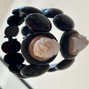 Antique Whitby Jet Cameo Cuff Bracelet