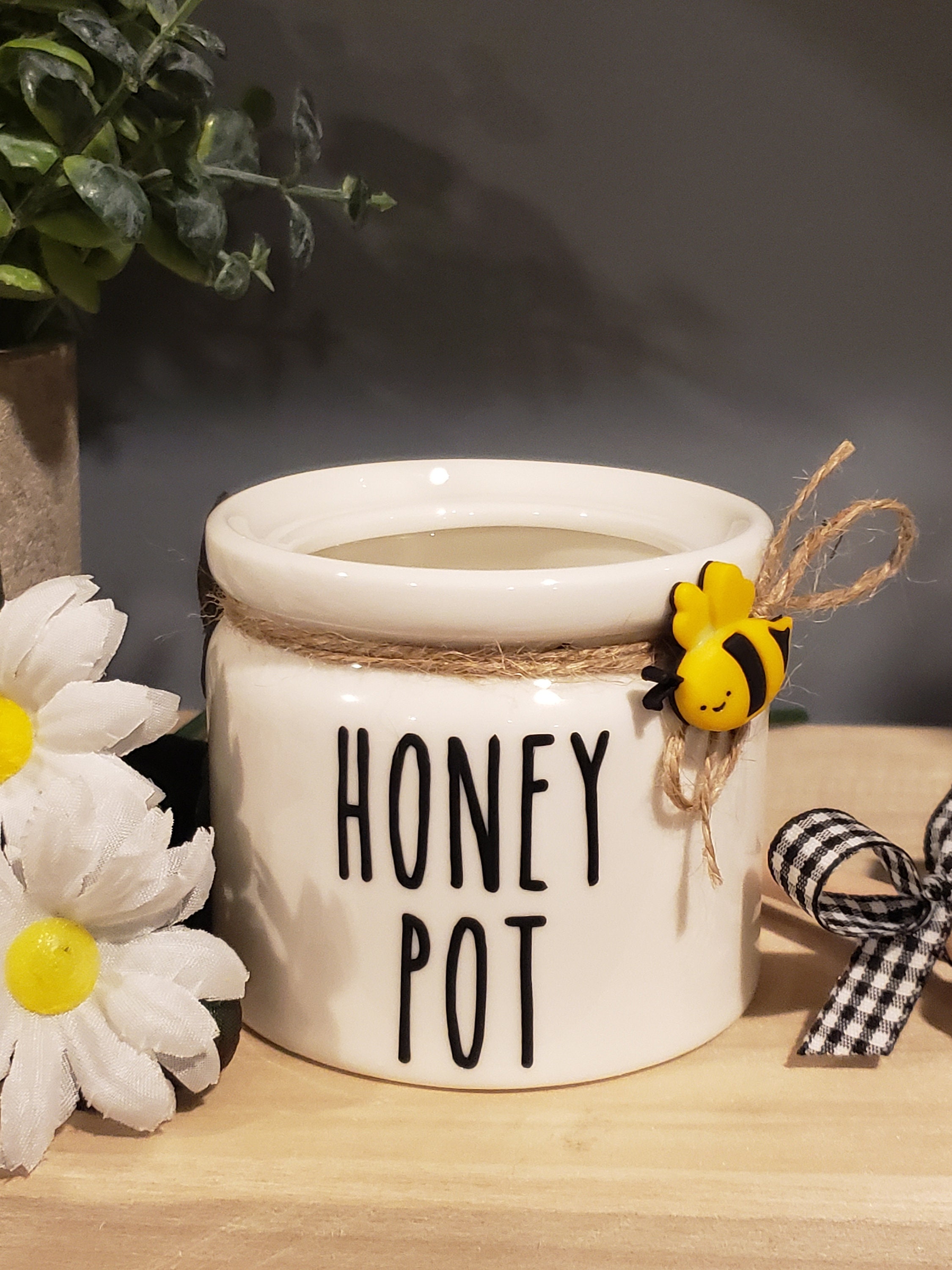 Ceramic Honey Pot with Lid White with Rae Dunn Etsy