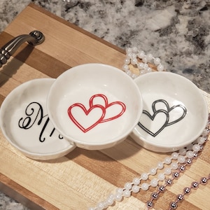 Ceramic White Ring Dish 2" Round with Decorated Base Jewelry Dish Bride Shower Gift Bridesmaids