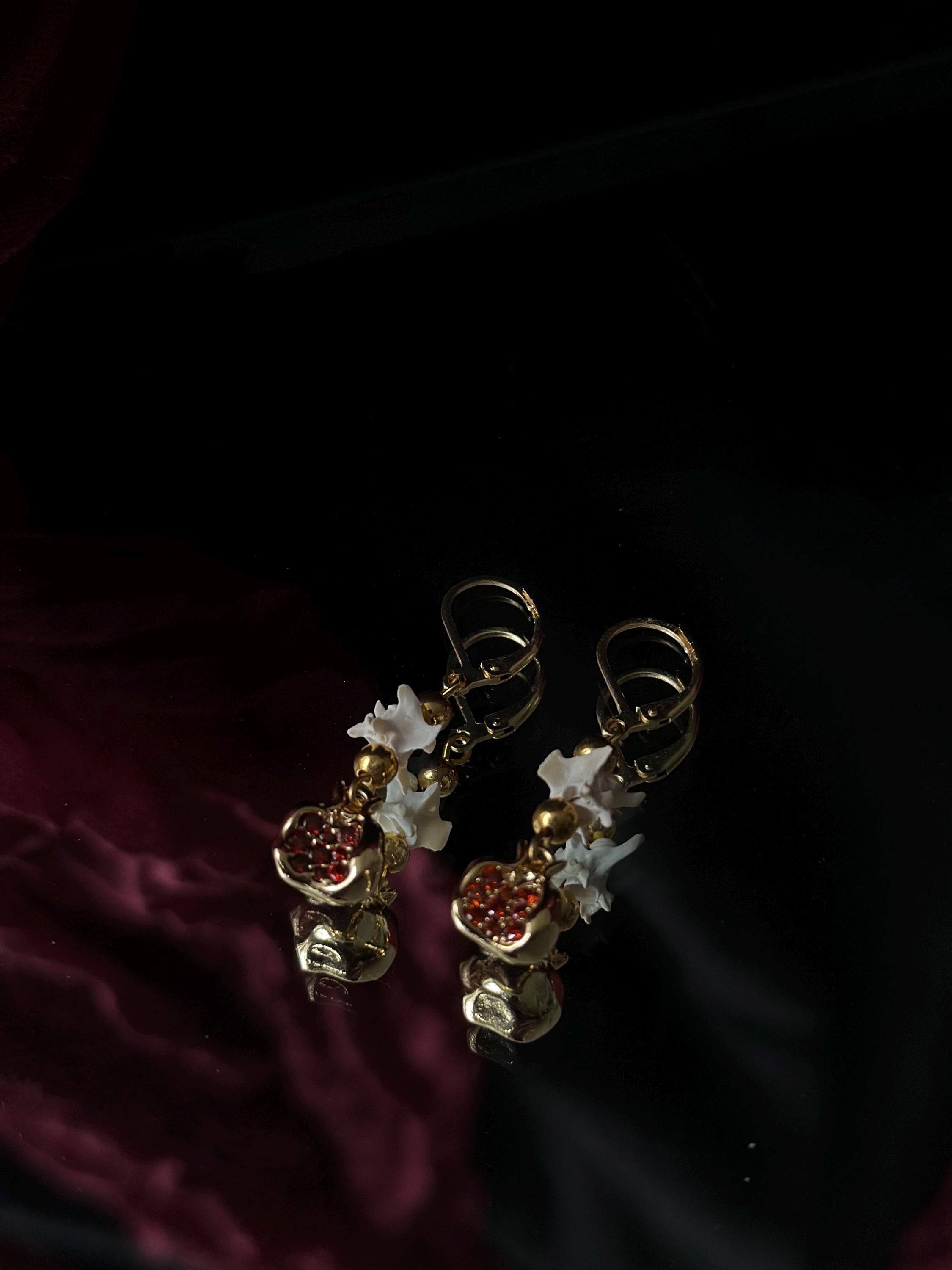 Snake Vertebrae Earrings, Persephone Pomegranate Bone Earrings, Responsibly Sourced bone jewelry