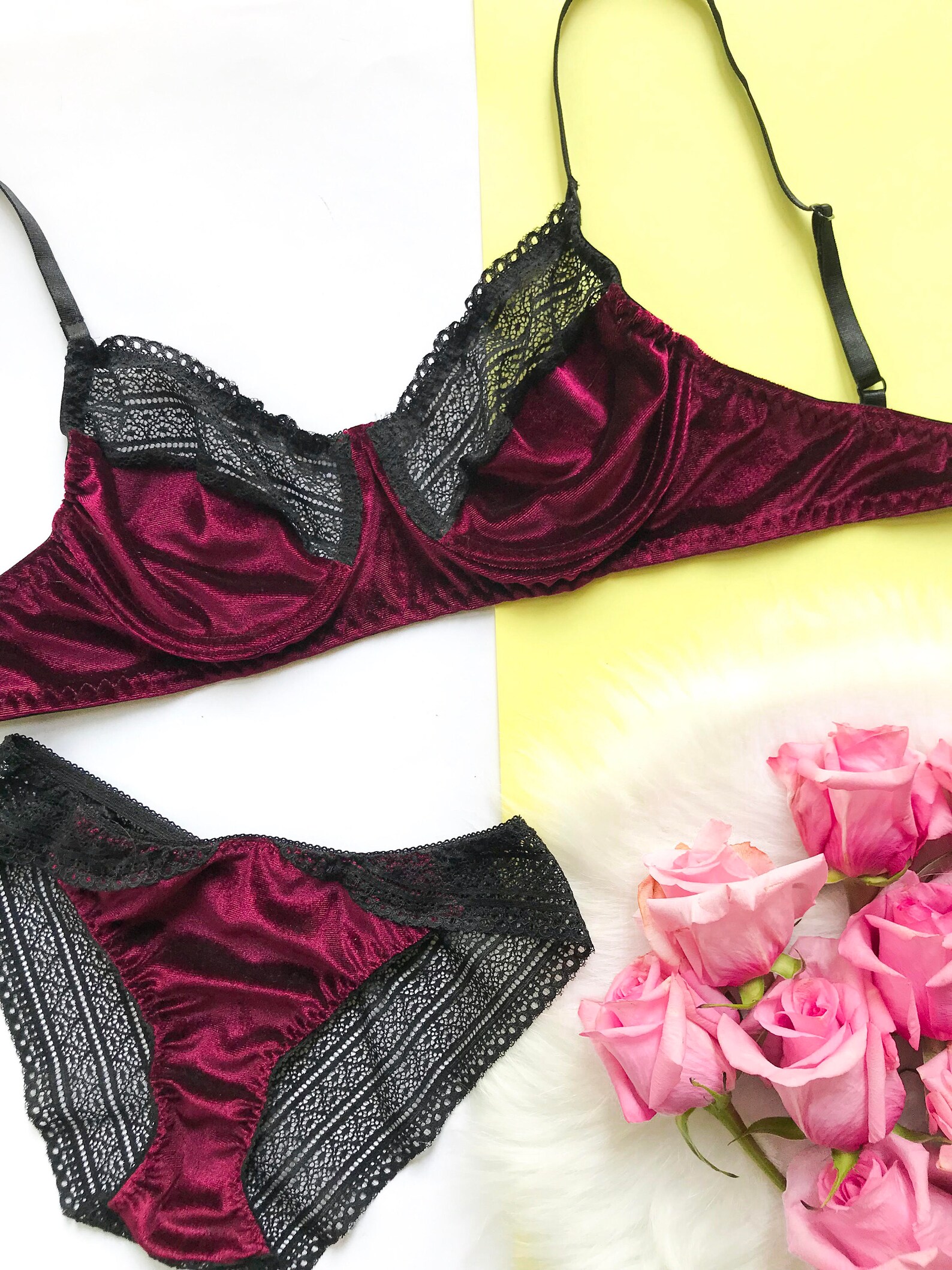 Burgundy Velvet Lingerie Set/wine Velvet Lingerie/vintage Etsy