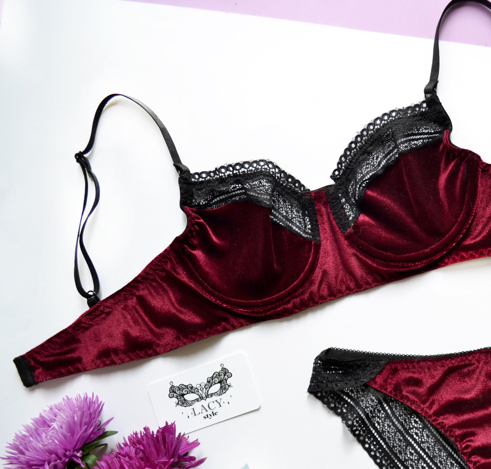 Burgundy Velvet Lingerie Set/wine Velvet Lingerie/vintage Etsy