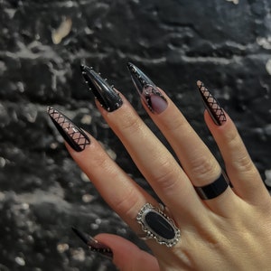 Black Bondage Style Harness Alternative Press On Nails luxury nails, witch nails, goth nails, punk nails, alternative nails, press ons image 1