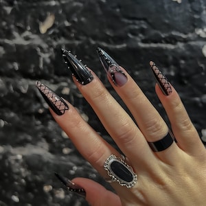 Black Bondage Style Harness Alternative Press On Nails || luxury nails, witch nails, goth nails, punk nails, alternative nails, press ons