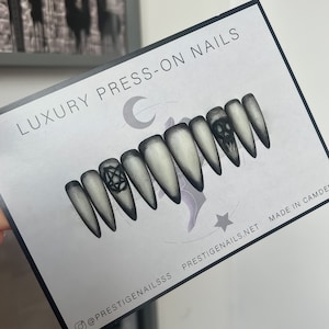 Black & Milky White Satanic Skull Press On Nails || luxury nails, witch nails, goth nails, punk nails, alt nails, spooky press ons