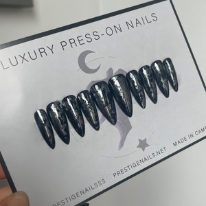 Black & Silver Simple Witchy Press On Nails || french tip nails, witch nails, goth nails, punk nails, alternative nails, press ons, gothic