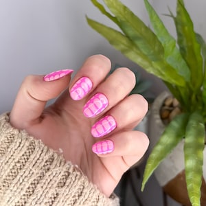 Bold Hot Pink Crocodile Print Press On Nails || funky rave stick on nail kit with glue, bright pink nails, animal print, pink nails