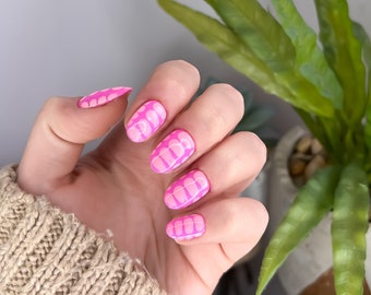 Bold Hot Pink Crocodile Print Press On Nails || funky rave stick on nail kit with glue, bright pink nails, animal print, pink nails