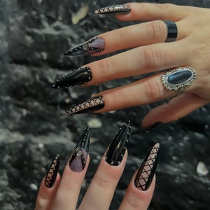 Black Bondage Style Harness Alternative Press On Nails luxury nails, witch nails, goth nails, punk nails, alternative nails, press ons image 2