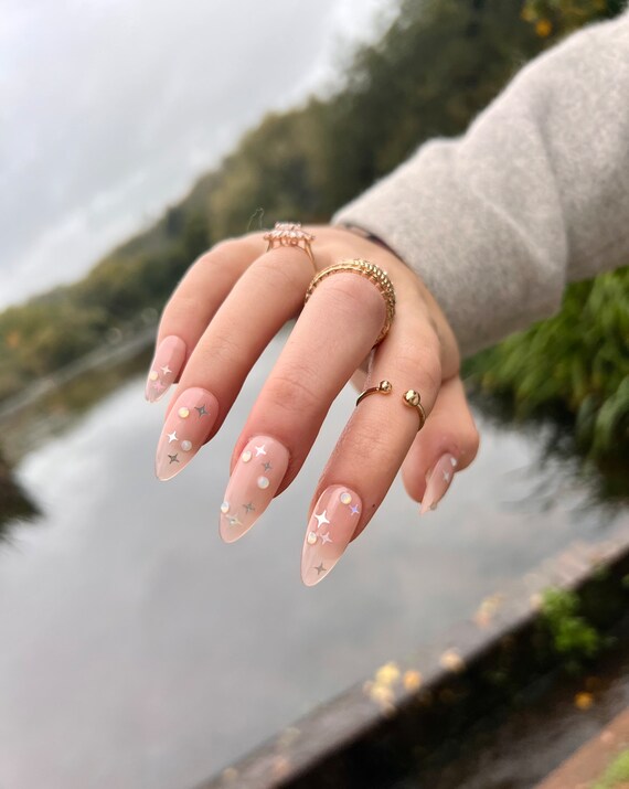 Stars and Opal Crystal Nude Princess Press on Nails Simple - Etsy Stars and Opal Crystal Nude Princess Press on Nails Simple - Etsy
