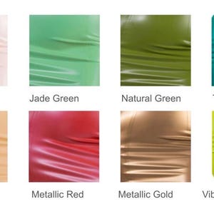 Puede incluir: Cartas de muestra que muestran diez colores diferentes de tela de l&aacute;tex. Los colores son: Rosa beb&eacute;, Verde jade, Verde natural, Turquesa, Porcelana, Rojo met&aacute;lico, Oro met&aacute;lico, Verde lima vibrante.