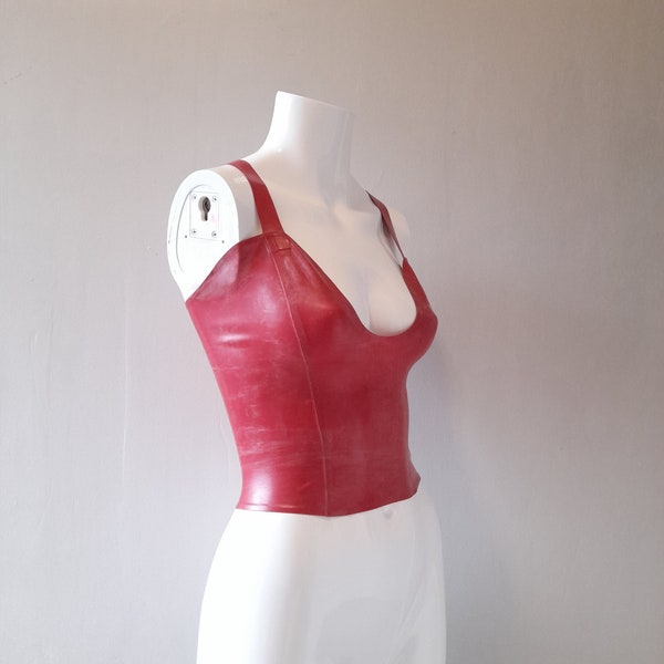 Latex Metal-wear, Thick Strap Plunge Top. Custom Made.