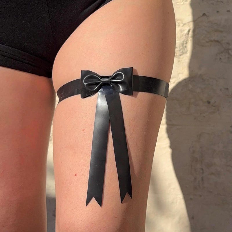 Latex Garter Band with Bow. Handmade Bow. Custom Made
